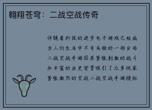 翱翔苍穹：二战空战传奇