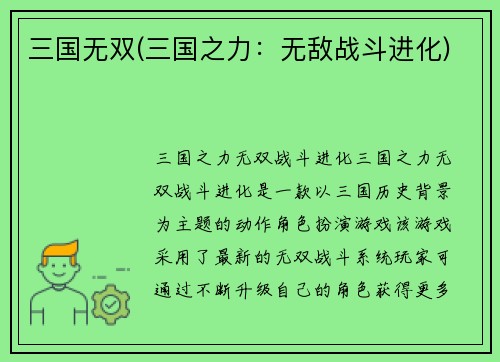 三国无双(三国之力：无敌战斗进化)